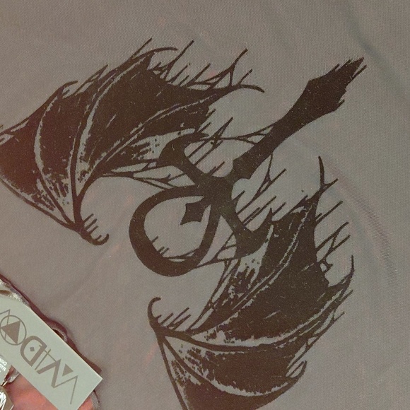 DOLLSKILL WIDOW 1X HOLLOW EDGES MESH CROP TOP BLACK ANKH BURNOUT LETTUCE EDGES - Picture 2 of 7